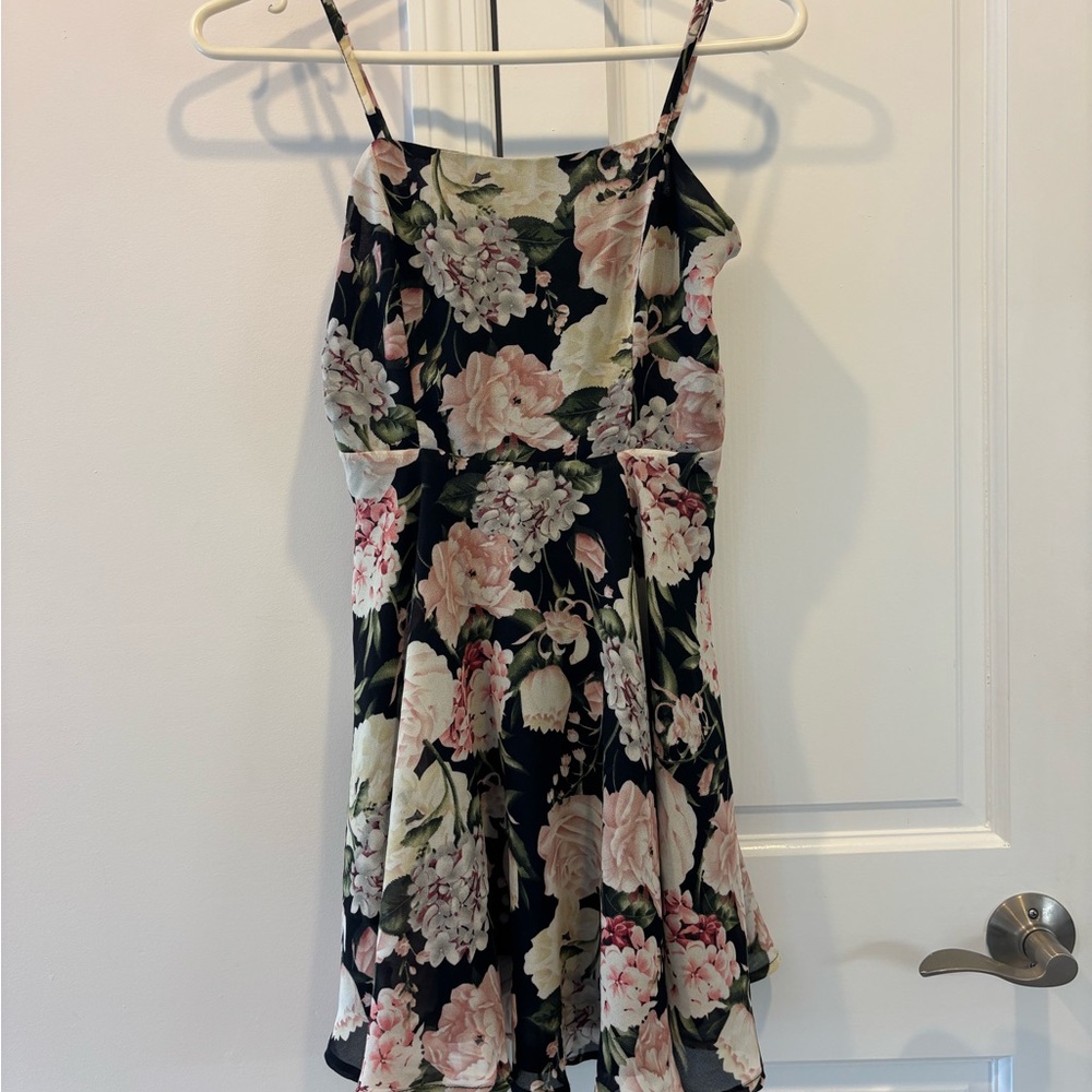 Floral Black and Pink Mini Dress